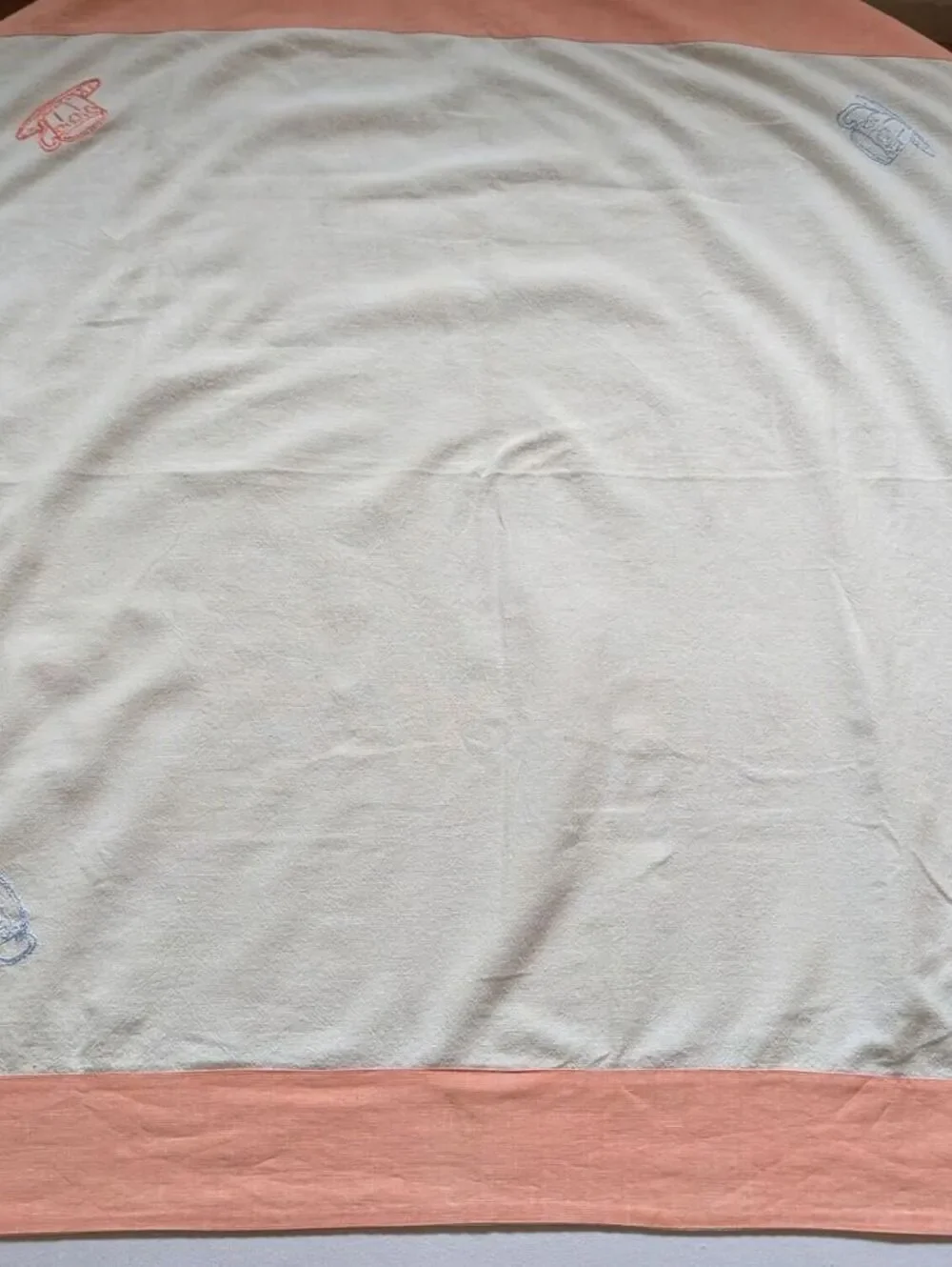 Vintage Bistro Linen Table Cloth Hand Embroidery 32